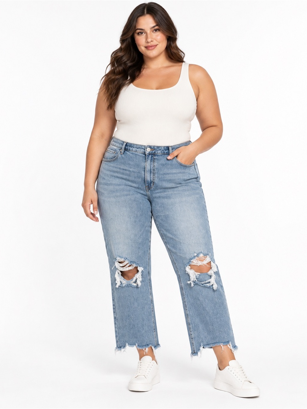 Risen Jeans 3XL High Rise Distressed Straight Crop Jeans Light Wash NWT